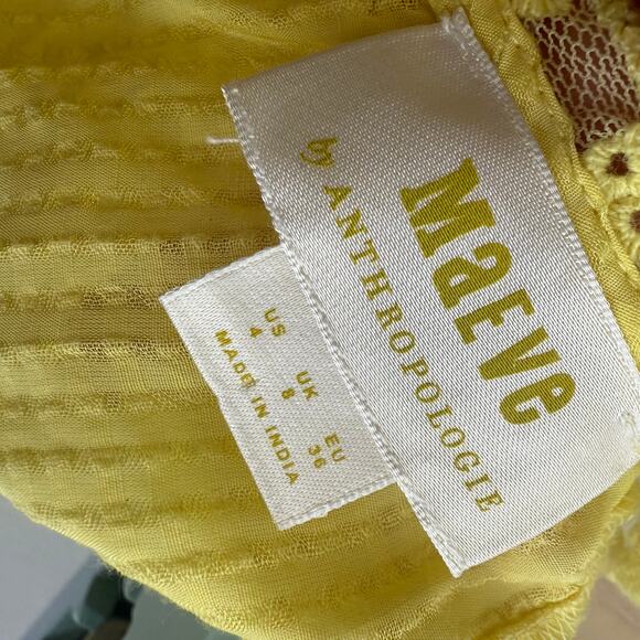 Maeve by Anthropologie Womens Victoria Lace Sleeveless Ruffle Yellow Blouse 4 - Picture 8 of 9